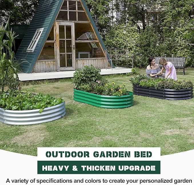 Galvanizli Yükseltilmiş Bahçe Yatak Kits 4 * 2 * 1 Ft Oval Metal Galvanizli Bitkiyatçı Bahçe Kutuları Dışarıda Sebzeler İçin (Sliver)