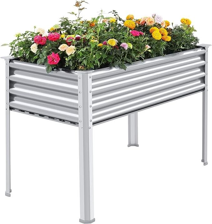 4*2*2.6 Ft Galvanized Raised Garden Bed With Legs Drainage Holes For Backyard