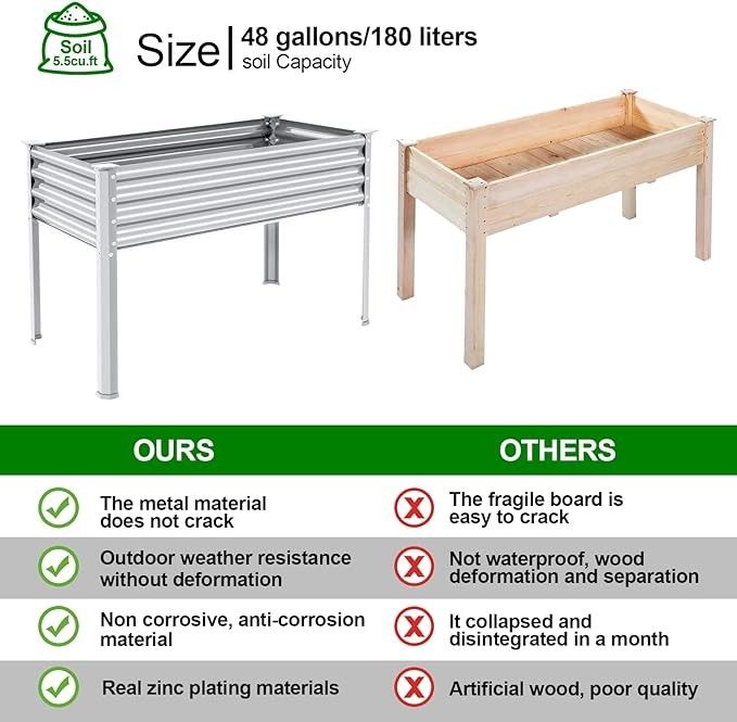 4*2*2.6 Ft Galvanized Raised Garden Bed With Legs Drainage Holes For Backyard