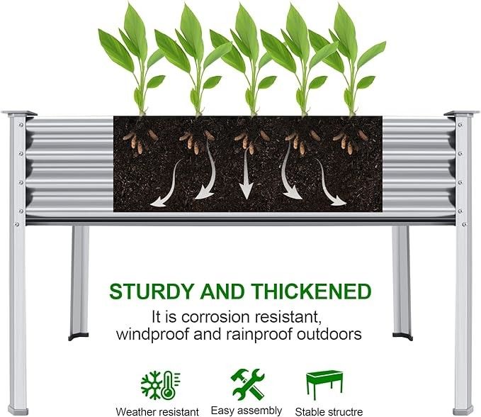 4*2*2.6 Ft Galvanized Raised Garden Bed With Legs Drainage Holes For Backyard