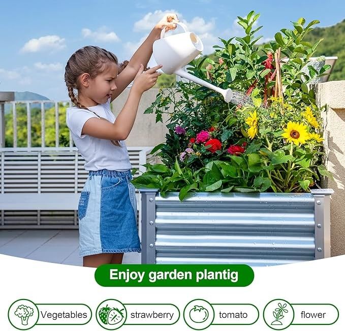 4*2*2.6 Ft Galvanized Raised Garden Bed With Legs Drainage Holes For Backyard