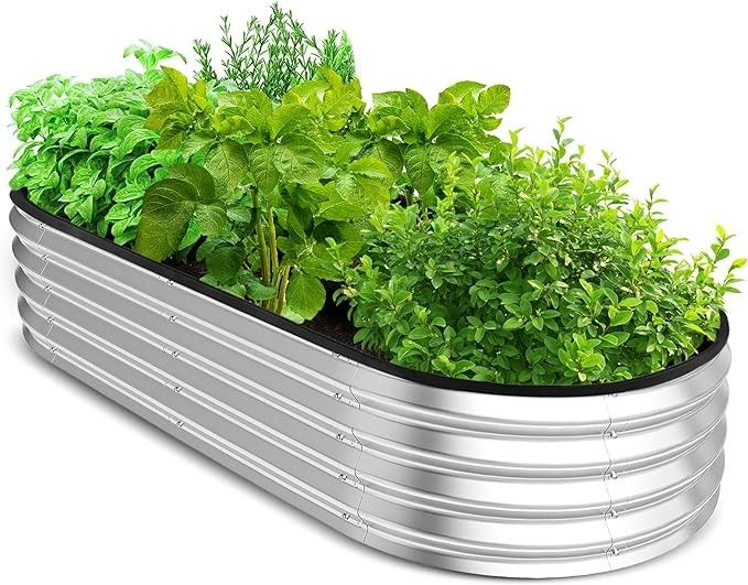 Yükseltilmiş Bahçe Yatağı 6*3*1 Ft Yükseltilmiş Yataklar Bahçecilik Dışarıda Sebze Çiçekler Bitki Kutusu Galvanizli Bahçe Yatağı