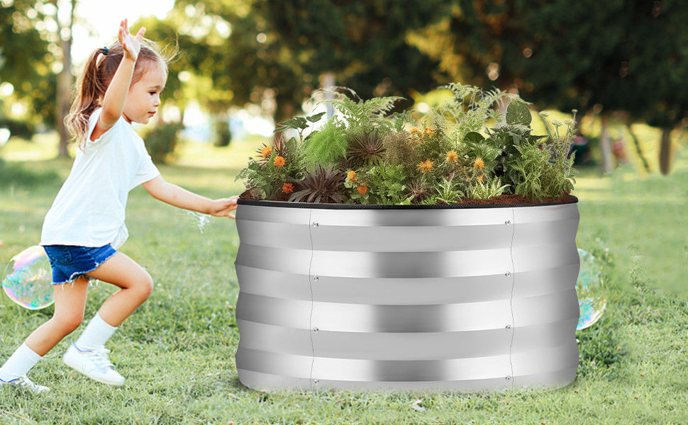 3*3*1 Ft Round Galvanized Raised Garden Bed Metal Raised Flower Bed Rustproof