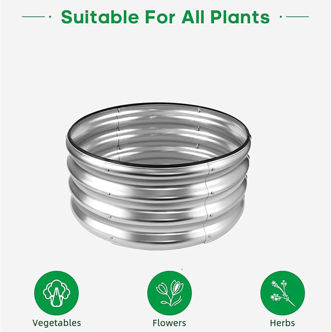 4*4*1ft  Round Raised Galvanized Garden Beds Metal Round Garden Bed Easy Assembly