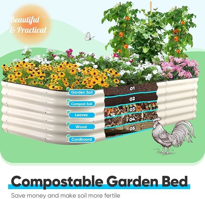 8*3.5*1.5Ft Ivory White Oval Galvanized Raised Garden Beds Outdoor Custom Logo