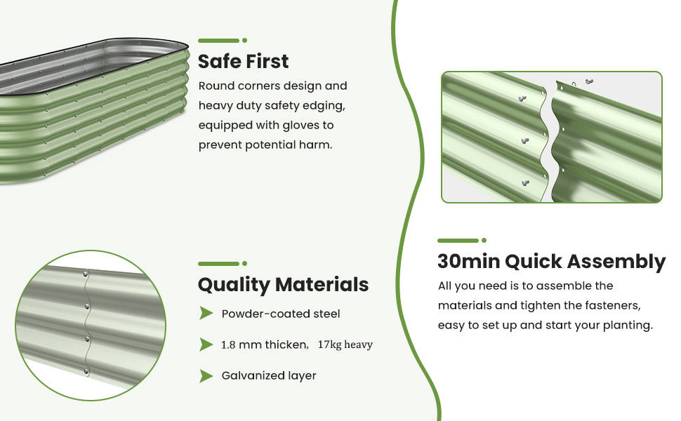 Light Green L Shaped Galvanized Steel Planter Box 5.5*5.5*1.4FT