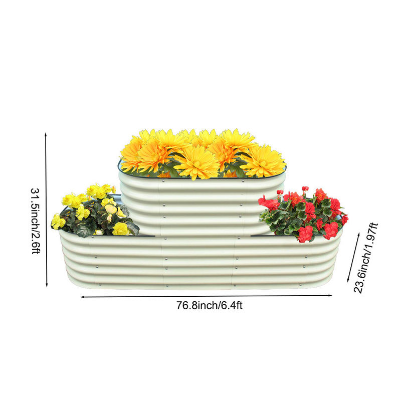 Galvanized Steel Raised Garden Bed 6.4*2.6*2 Ft Modular Planter For Gardening Vegetables Ivory White Meta Planter Box