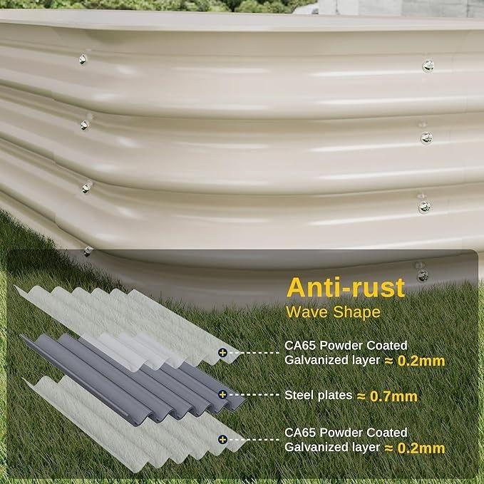 Galvanized Steel Raised Garden Bed 6.4*2.6*2 Ft Modular Planter For Gardening Vegetables Ivory White Meta Planter Box