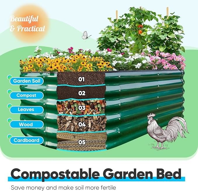 Galvanized Raised Garden Bed Kit 7.9*2*2.6 Ft Metal Planter Box For Vegetables furit  herb Outdoor Backyard Dark Green