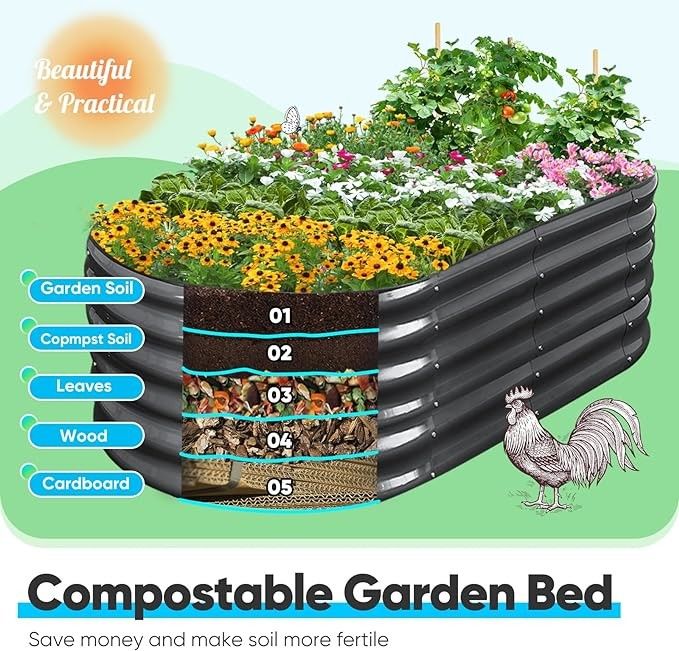 Raised Garden Bed Kit Vegetables Flowers Planter Box Galvanized Planter Boxes For Outdoors 7.9*2*2.6 Ft dark grey