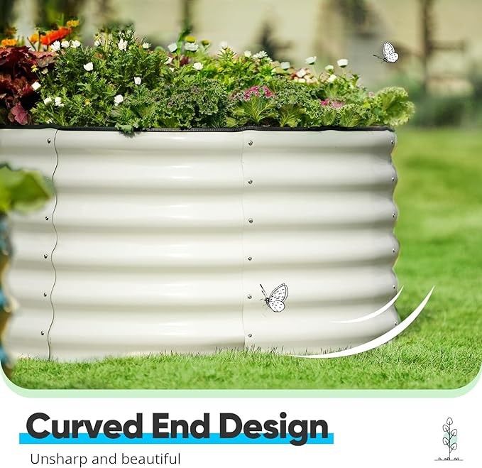 Galvanized Raised Garden Bed Outdoor 7.9*2*2.6 Ft Bottomless Garden Boxes Ivory White Metal Raised Beds For Gardening