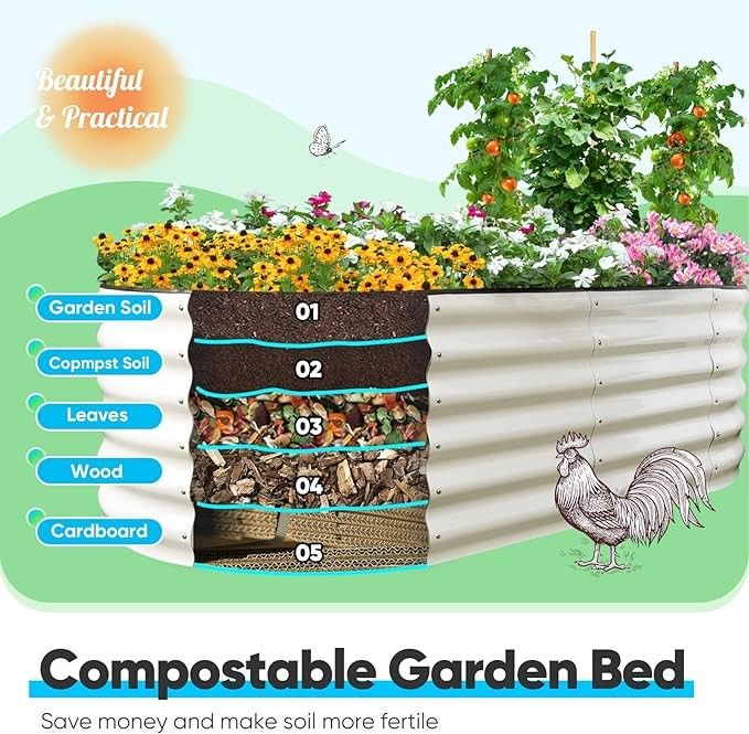 Galvanized Raised Garden Bed Outdoor 7.9*2*2.6 Ft Bottomless Garden Boxes Ivory White Metal Raised Beds For Gardening