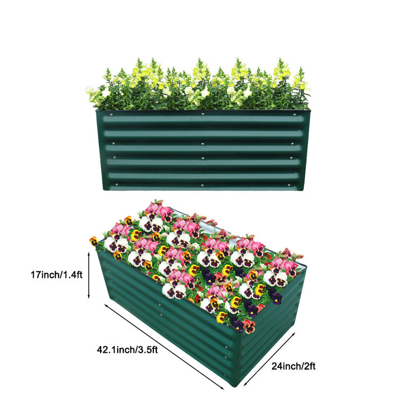 Weather Proof Metal Raised Bed Planters 3.5*2*1.4 Ft Dark Green