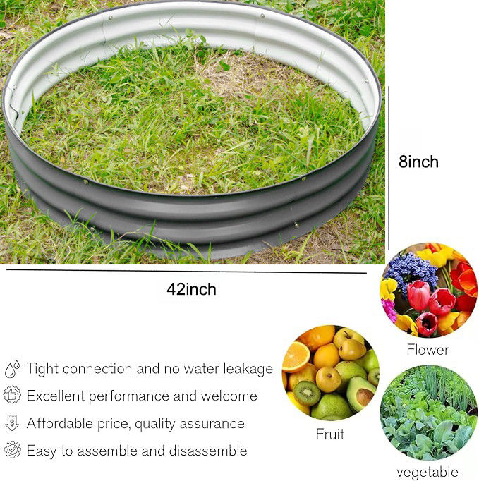 3.5 Ft X 8”Tall Round Metal Raised Bed For Planting Herb Anti Rust