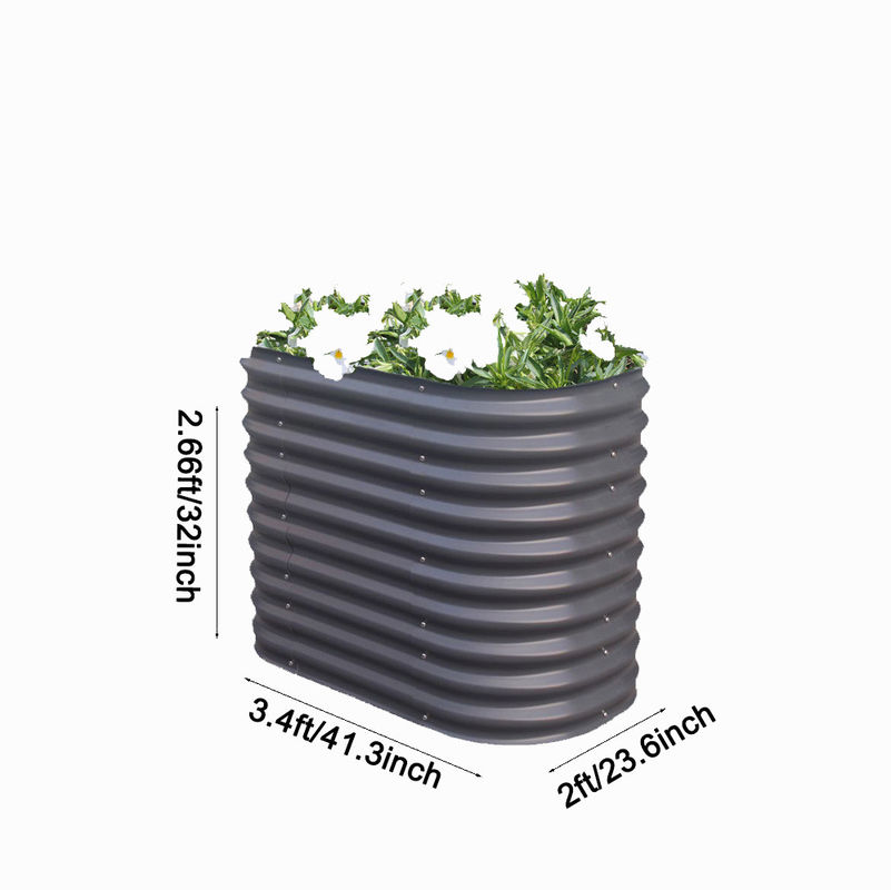 3.4*2*1.4 Ft Koyu Gri Galvanize Bahçe Kutuları Sebzeler İçin Oval Tasarım