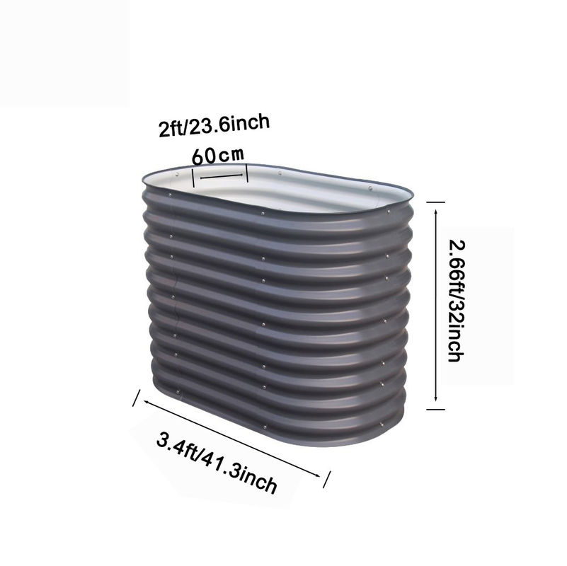 3.4*2*1.4 Ft Koyu Gri Galvanize Bahçe Kutuları Sebzeler İçin Oval Tasarım