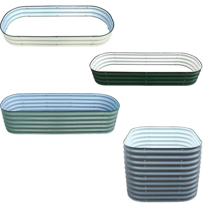 Oval Galvanizli Yükseltilmiş Bahçe Yatak Kutusu 3.4*3.4*0.66 ft Metal Dış Çiçek Yatağı Çelik Patio Toprağı Ekim için