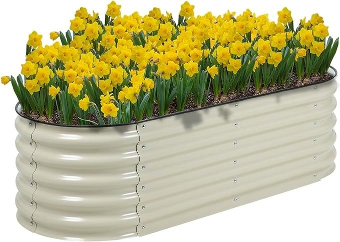Yükseltilmiş Bahçe Yatağı 4.9*2*1.4 Ft Fildişi Beyaz Galvanize Ekim Kutusu Açık Bahçecilik ve Sebze Ekme