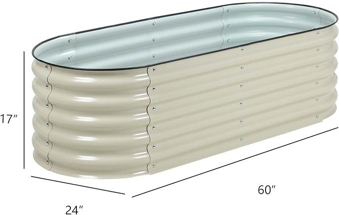 Yükseltilmiş Bahçe Yatağı 4.9*2*1.4 Ft Fildişi Beyaz Galvanize Ekim Kutusu Açık Bahçecilik ve Sebze Ekme
