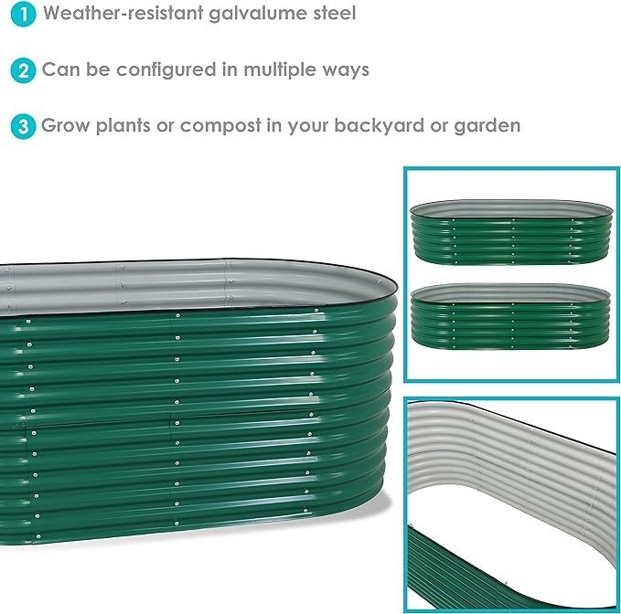 4.9*2*2.66 Ft Galvanizli Yükseltilmiş Bahçe Yatak Kütesi Oval Çelik Yükseltilmiş Bahçe Ekicileri Dışarıdaki Sebze Çiçek Otları
