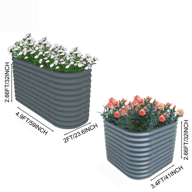 Oval Dış Bahçe Yükseltilmiş Bitki Kutusu Metal galvanizli yükseltilmiş yatak kitleri 3.4*3.4*2.66 Ft