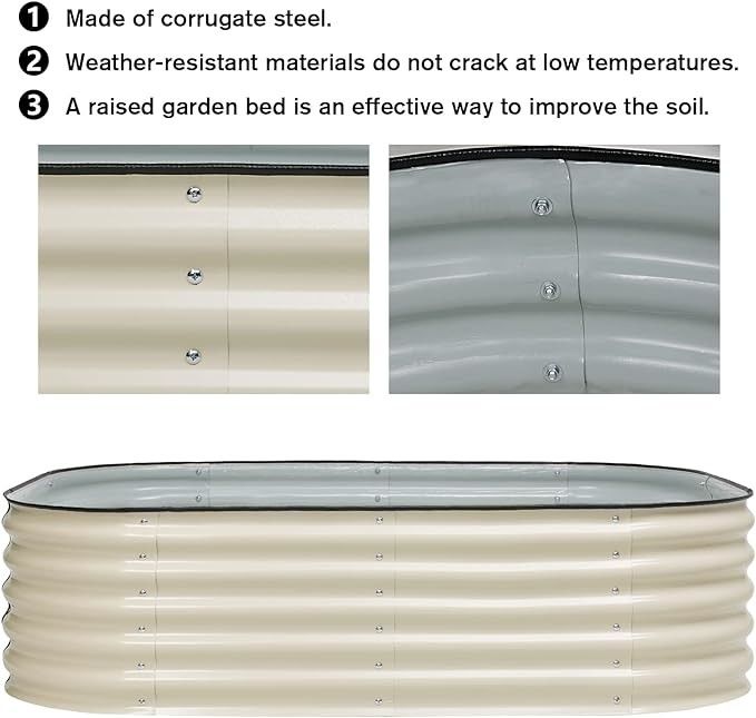 5x3.4ftx17 ′′Yüksek Galvanize Yükseltilmiş Bahçe Yatakları Dışarıya Oval Metal Bitkiyatçı Sebze Çiçekler Bitki Ekmek için Kutu
