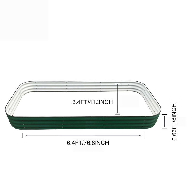 Yükseltilmiş Bahçe Yatağı Kiti Galvanize Yükseltilmiş Bitkiyatı 6.4*3.4*0.7Ft Kutusu Dışarıdaki Sebzeler İçin Altsız Metal Yükseltilmiş Yatak