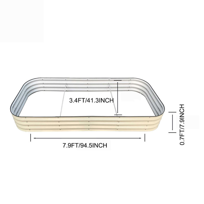 7.9*3.4*0.7 FT Galvanized Metal Flower Bed Raised Herb Garden Planter Non Rusting
