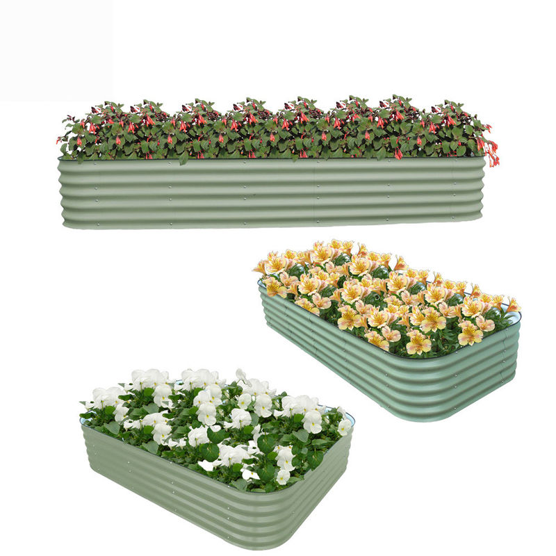 Easy To Assemble Galvanized Metal Raised Garden Bed 9.4*2*1.4 Ft Light Green