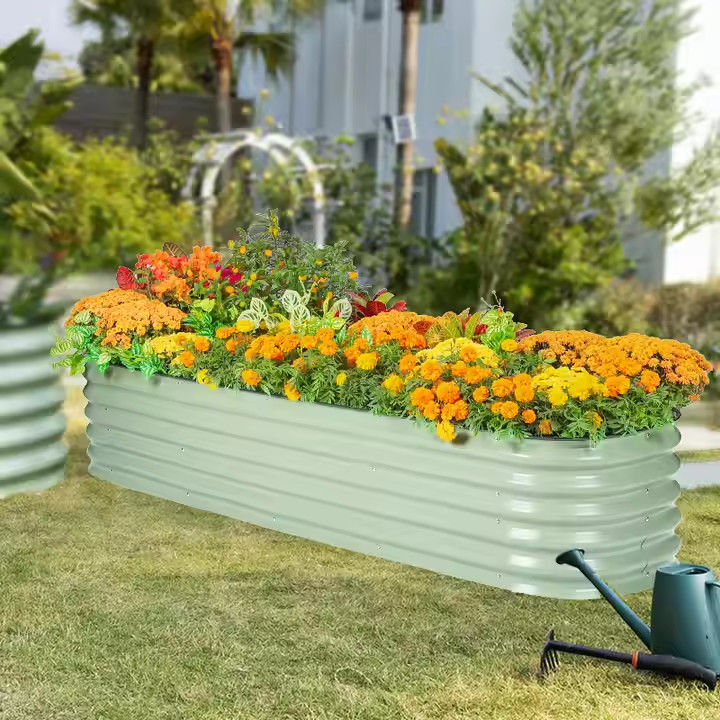 Silver Oval Galvanized Raised Garden Bed Kit Weather Resistant Double Layer Galvanized Finish Type