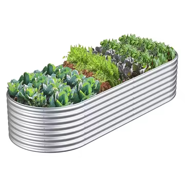 4 feet x 2 feet oval galvanize yükseltilmiş bahçe yatak seti dış montaj ve hava durumuna dayanıklı