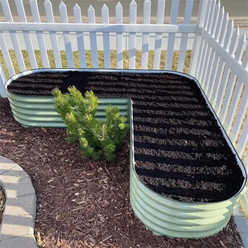 1 Level Oval Galvanized Raised Garden Bed Kit with Outside Mount Double-layer Galvanized Finish